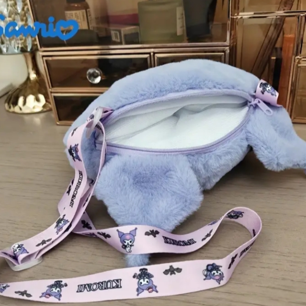 Sanrio Kuromi Cute Plush Shoulder Crossbody Bag Purse- Violet - Picture 2 of 4